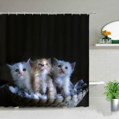Smiješne životinje, mačke, psi, zavjese za tuširanje, vodootporna tkanina, dječja kupaonska zavjesa, kućni ukrasni zaslon za kadu s kukama