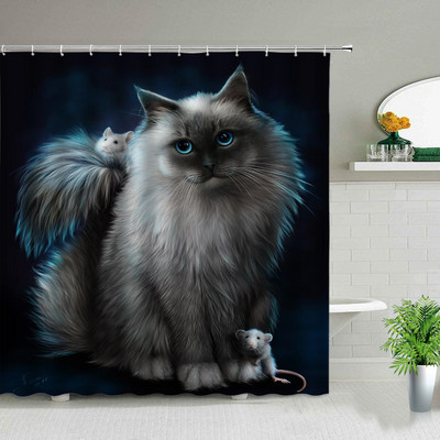 Smiješne životinje, mačke, psi, zavjese za tuširanje, vodootporna tkanina, dječja kupaonska zavjesa, kućni ukrasni zaslon za kadu s kukama