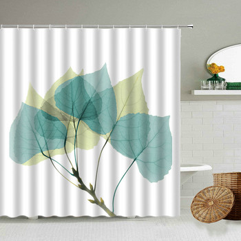 Скандинавски водни цветове Растителна завеса за душ Модерен минималистичен бял фон Декорация на стена за баня Водоустойчив полиестерен екран