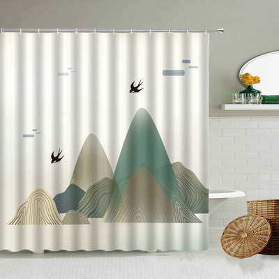 Nordijske vodene boje Biljna zavjesa za tuširanje Moderna minimalistička bijela pozadina Kupaonski zidni ukras Vodootporni poliesterski zaslon