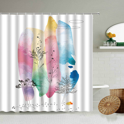 Nordijske vodene boje Biljna zavjesa za tuširanje Moderna minimalistička bijela pozadina Kupaonski zidni ukras Vodootporni poliesterski zaslon
