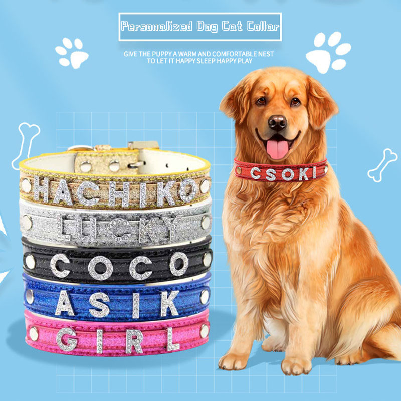 Personalizirana ogrlica za pse Bling Rhinestone DIY imena Puppy Cat Kožne ogrlice Mali veliki psi Ogrlica Besplatno ime Dodaci za kućne ljubimce