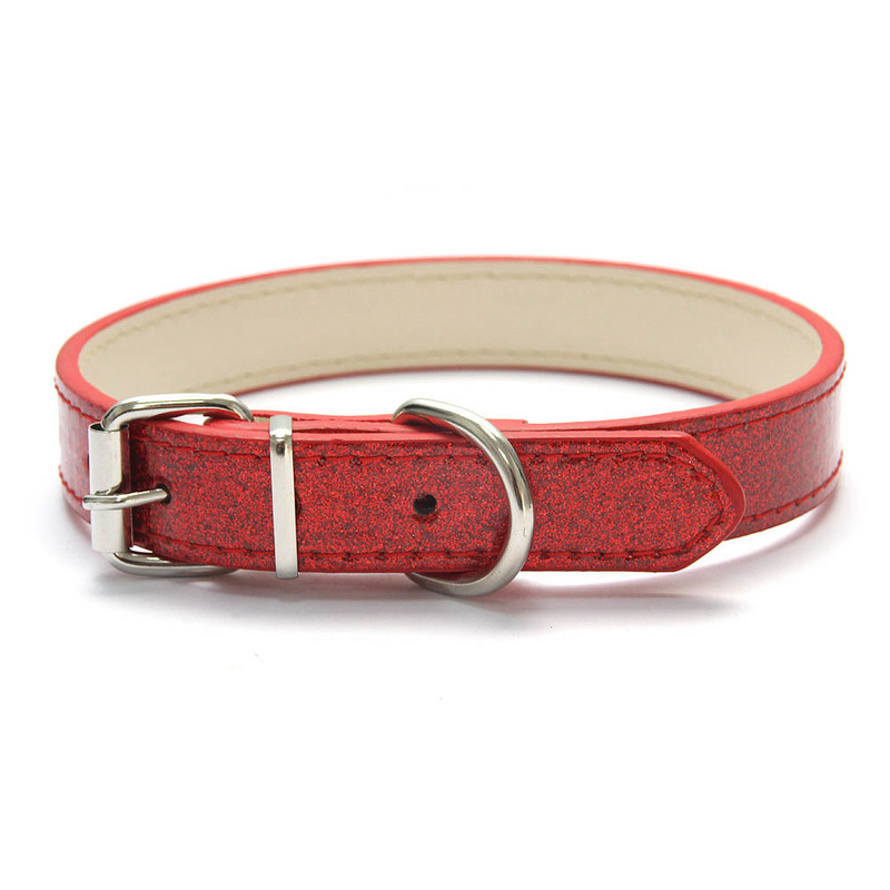 Bling kožna ogrlica za pse, mačke, svjetlucavi materijal, ogrlice s trakom za štene za male srednje velike pse, dodaci, crveno ružičasta XS-3XL