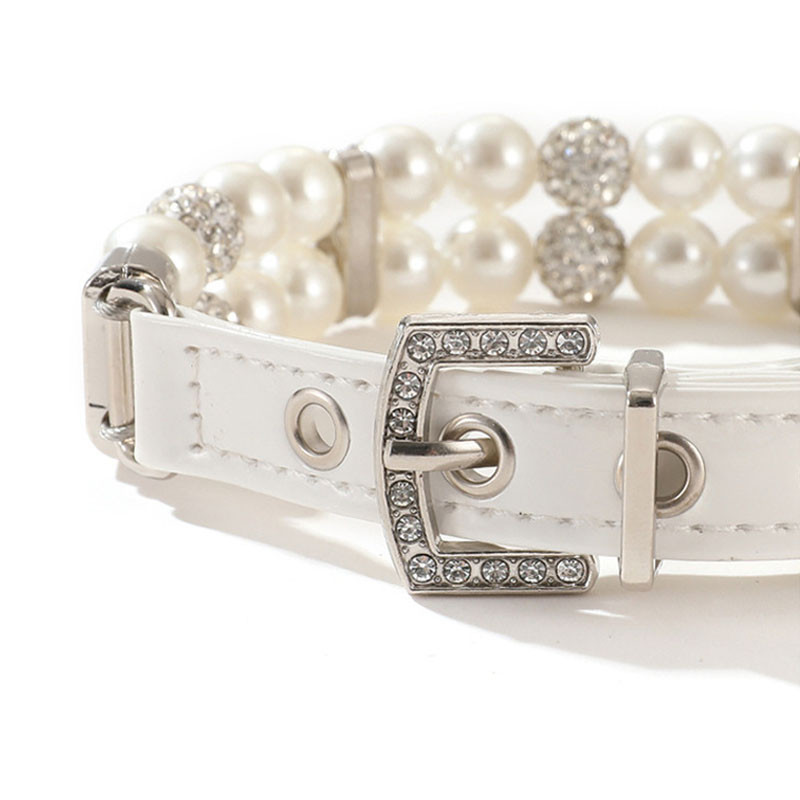 Biserna ogrlica za pse PU kožna ogrlica Umjetni biseri Ogrlice za kućne ljubimce s kamenčićima za male pse Ogrlica Ogrlica za mačke Svadbena zabava