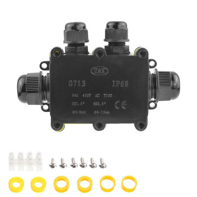 IP68 veekindel ühenduskarbi elektrikorpuse kaabli ühendusklemmiplokk veekindel kast must kaabli ühenduskarp