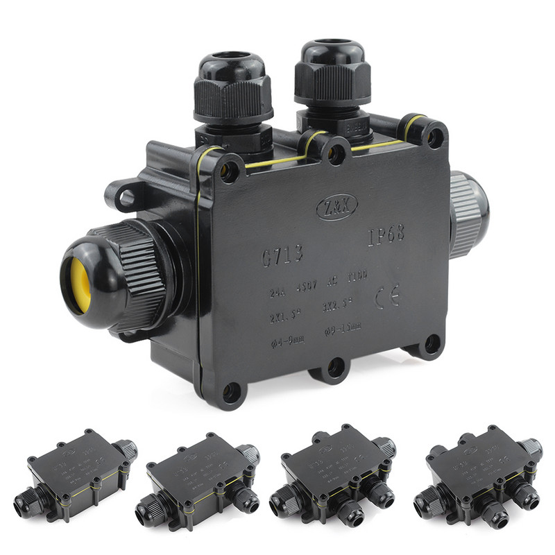 IP68 veekindel ühenduskarbi elektrikorpuse kaabli ühendusklemmiplokk veekindel kast must kaabli ühenduskarp