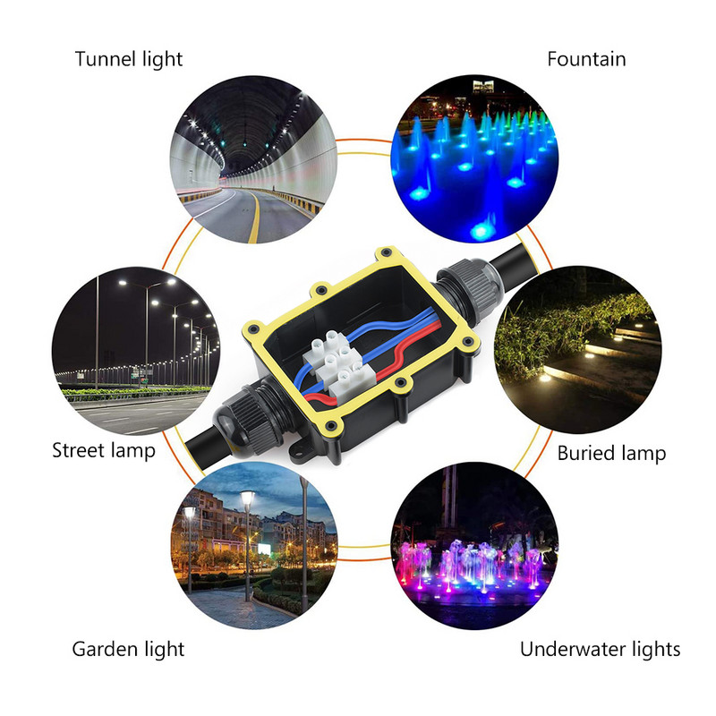 IP68 veekindel ühenduskarbi elektrikorpuse kaabli ühendusklemmiplokk veekindel kast must kaabli ühenduskarp