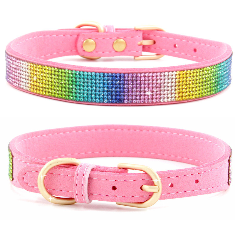 XXS/XS/S/M/LCrystal Suņu kaklasiksna Ērta Glitter Rhinestone Krāsainas suņu kaklasiksnas Cinka sakausējuma sprādzes kaklasiksna maziem suņiem kaķiem
