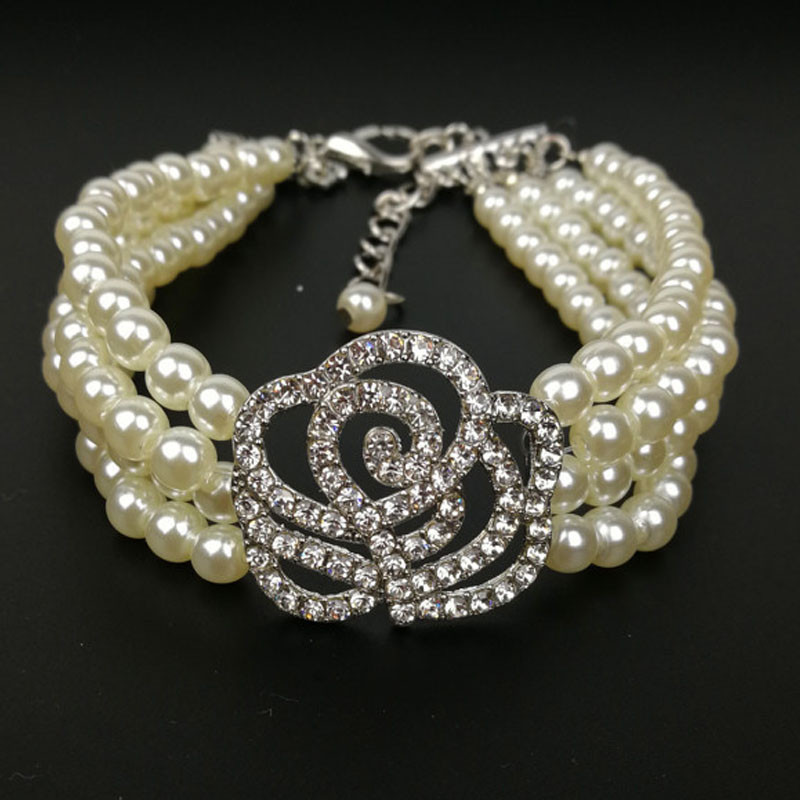 Luksuzna mačja ogrlica za pse u četiri reda biserna dijamantna ogrlica lančić za ogrlicu za male pse za mačke 20/25/30 cm dodatak za ljubimce sa kamenčićima