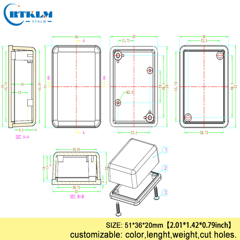 DIY električna upravljačka kutija Mala razvodna kutija ABS plastično kućište razvodna kutija DIY projektna kutija 51*36*20 mm