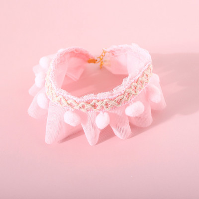 Κολάρο γάτας σκύλου Γλυκό χαριτωμένο δαντελένιο δικτυωτό δαχτυλίδι για λαιμό για κατοικίδιο με μπάλες πομπομ Ρυθμιζόμενο λουράκι για το λαιμό για κατοικίδια Προμήθειες για κατοικίδια Κολιέ για κουτάβι κουνέλι