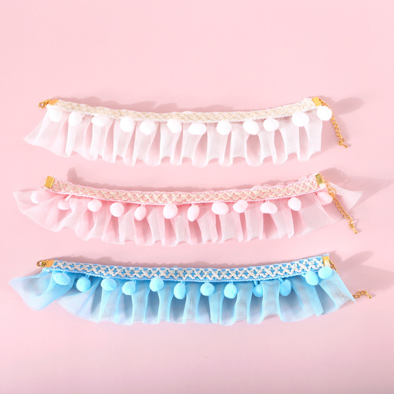 Κολάρο γάτας σκύλου Γλυκό χαριτωμένο δαντελένιο δικτυωτό δαχτυλίδι για λαιμό για κατοικίδιο με μπάλες πομπομ Ρυθμιζόμενο λουράκι για το λαιμό για κατοικίδια Προμήθειες για κατοικίδια Κολιέ για κουτάβι κουνέλι