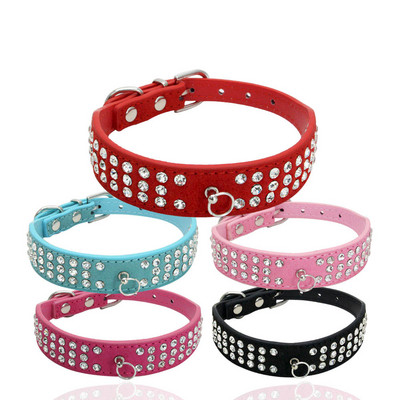 Diamond Rhinestone Pets Περιλαίμια σκυλιών Suede Leather Small Medium Dogs λουριά Ρυθμιζόμενο κολάρο για κουτάβι Chihuahua Yorkshire