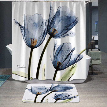 Tulip Lotus Flowers Trees Waterproff Κουρτίνα μπάνιου 3D Κουρτίνα μπάνιου με γάντζο ζωγραφική με μελάνι Σετ προϊόντα μπάνιου για μπάνιο