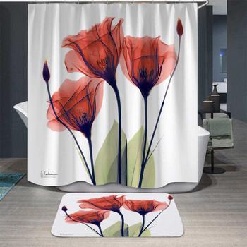 Tulip Lotus Flowers Trees Waterproff Κουρτίνα μπάνιου 3D Κουρτίνα μπάνιου με γάντζο ζωγραφική με μελάνι Σετ προϊόντα μπάνιου για μπάνιο