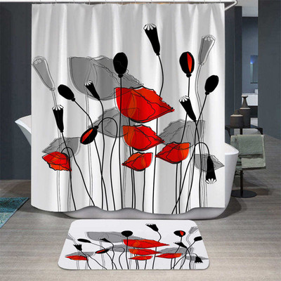 Tulip Lotus Flowers Trees Waterproff dušas aizkars 3D vannas aizkars ar āķa tinti Krāsošana Dekors Vannas produktu komplekts vannas istabai