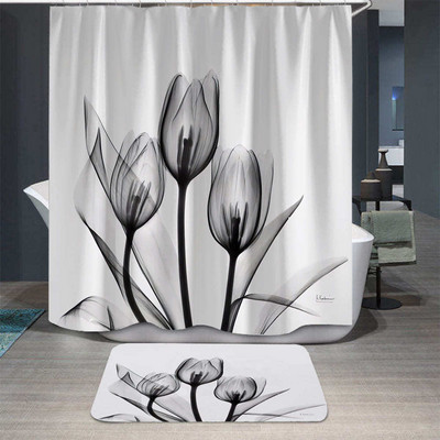 Tulip Lotus Flowers Trees Waterproff dušas aizkars 3D vannas aizkars ar āķa tinti Krāsošana Dekors Vannas produktu komplekts vannas istabai