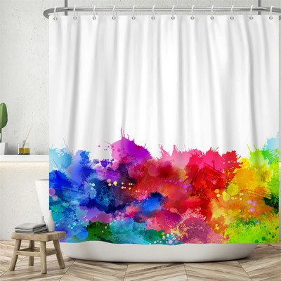 Szivárvány színes Boho zuhanyfüggöny Vízálló poliészter szövet Fürdőfüggöny akasztóval a fürdőszoba lakberendezéséhez