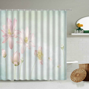 Κουρτίνα μπάνιου εκτύπωσης Lotus Flower Κινέζικη ακουαρέλα διακόσμηση σπιτιού μπάνιου μπανιέρας Αδιάβροχη πολυεστερική οθόνη με γάντζο