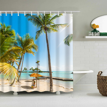 Завеса за душ с кокосова палма Естествен изглед Аксесоари за домашен декор Баня Водоустойчив комплект Преграда за параван за вана Banheiro