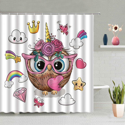 Dušas aizkars Karikatūras Pūce Zieds Dzīvnieks 3D drukas mašīna mazgājams vannas istabas ekrāns ar āķiem Vannas aizkari Cortina Ducha