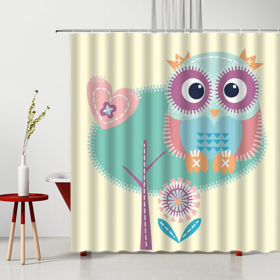 Dušas aizkars Karikatūras Pūce Zieds Dzīvnieks 3D drukas mašīna mazgājams vannas istabas ekrāns ar āķiem Vannas aizkari Cortina Ducha