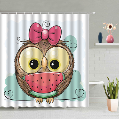 Dušas aizkars Karikatūras Pūce Zieds Dzīvnieks 3D drukas mašīna mazgājams vannas istabas ekrāns ar āķiem Vannas aizkari Cortina Ducha