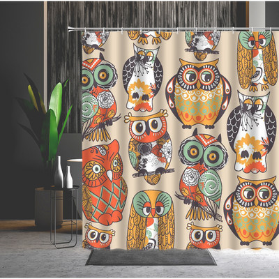 Dušas aizkars Karikatūras Pūce Zieds Dzīvnieks 3D drukas mašīna mazgājams vannas istabas ekrāns ar āķiem Vannas aizkari Cortina Ducha