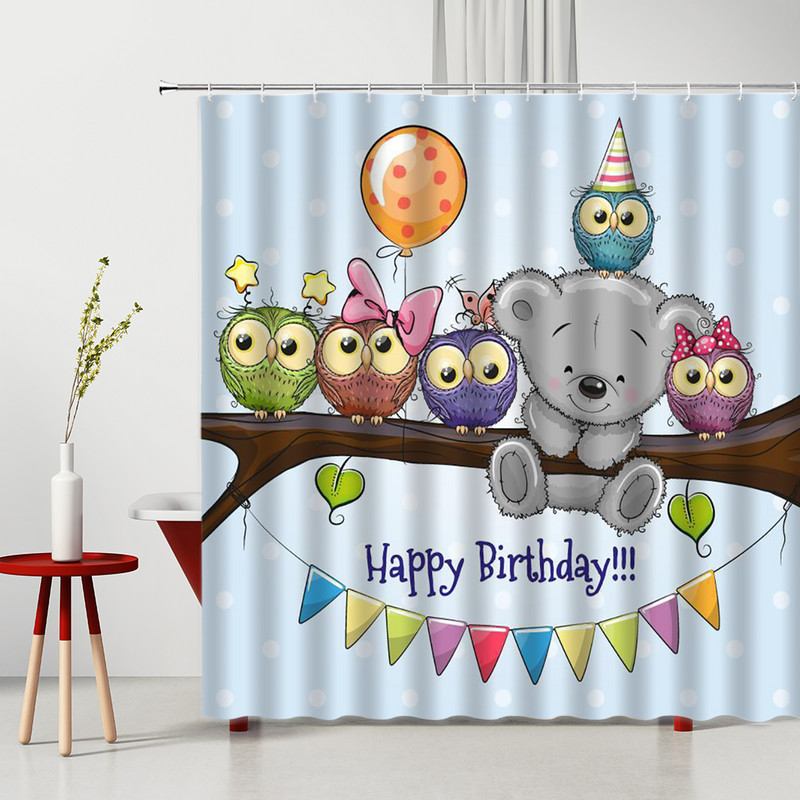 Dušas aizkars Karikatūras Pūce Zieds Dzīvnieks 3D drukas mašīna mazgājams vannas istabas ekrāns ar āķiem Vannas aizkari Cortina Ducha