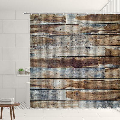 Koka dēļu fons dušas aizkars margrietiņa zieds Bībeles pants Retro lauku saimniecības mājas dekors Vannas istabas piederumi Vannas ekrāns