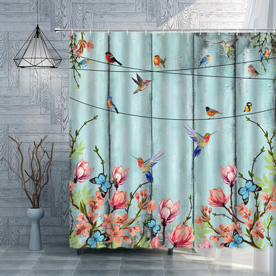 Koka dēļu fons dušas aizkars margrietiņa zieds Bībeles pants Retro lauku saimniecības mājas dekors Vannas istabas piederumi Vannas ekrāns