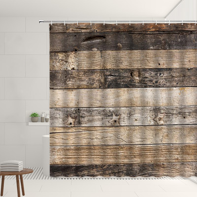 Koka dēļu fons dušas aizkars margrietiņa zieds Bībeles pants Retro lauku saimniecības mājas dekors Vannas istabas piederumi Vannas ekrāns