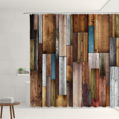 Koka dēļu fons dušas aizkars margrietiņa zieds Bībeles pants Retro lauku saimniecības mājas dekors Vannas istabas piederumi Vannas ekrāns