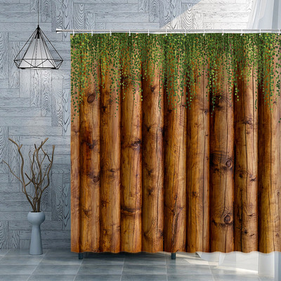 Koka dēļu fons dušas aizkars margrietiņa zieds Bībeles pants Retro lauku saimniecības mājas dekors Vannas istabas piederumi Vannas ekrāns