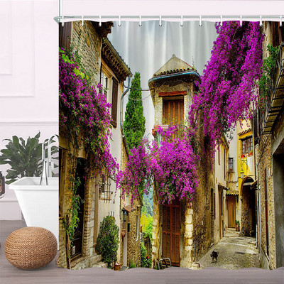 Europa Seoska kuća Kamena kuća Zavjesa za kupaonicu Zavjese za tuš Stara vrata Ruralna zgrada Krajolik Retro dekor Proizvodi za kupaonicu