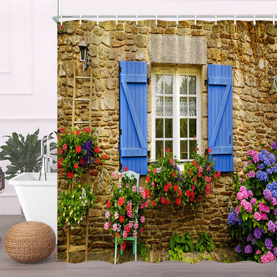 Europa Seoska kuća Kamena kuća Zavjesa za kupaonicu Zavjese za tuš Stara vrata Ruralna zgrada Krajolik Retro dekor Proizvodi za kupaonicu