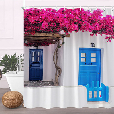 Europa Seoska kuća Kamena kuća Zavjesa za kupaonicu Zavjese za tuš Stara vrata Ruralna zgrada Krajolik Retro dekor Proizvodi za kupaonicu