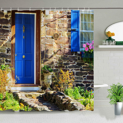 Europa Seoska kuća Kamena kuća Zavjesa za kupaonicu Zavjese za tuš Stara vrata Ruralna zgrada Krajolik Retro dekor Proizvodi za kupaonicu