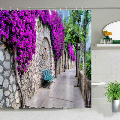 Europa Seoska kuća Kamena kuća Zavjesa za kupaonicu Zavjese za tuš Stara vrata Ruralna zgrada Krajolik Retro dekor Proizvodi za kupaonicu