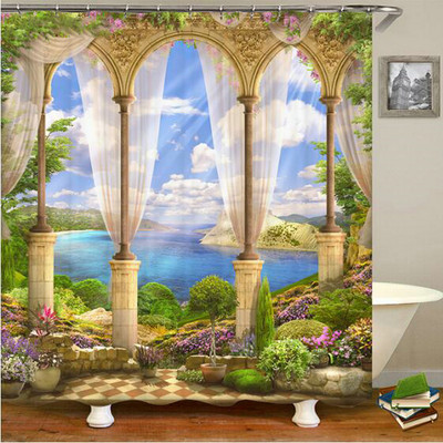 Europa Seoska kuća Kamena kuća Zavjesa za kupaonicu Zavjese za tuš Stara vrata Ruralna zgrada Krajolik Retro dekor Proizvodi za kupaonicu