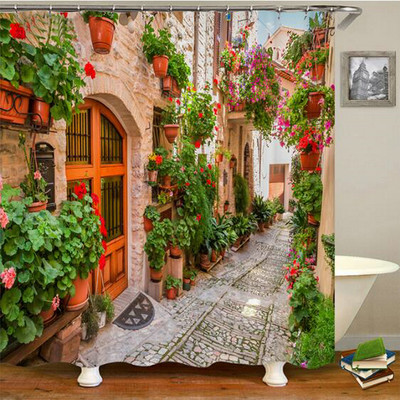 Europa Seoska kuća Kamena kuća Zavjesa za kupaonicu Zavjese za tuš Stara vrata Ruralna zgrada Krajolik Retro dekor Proizvodi za kupaonicu