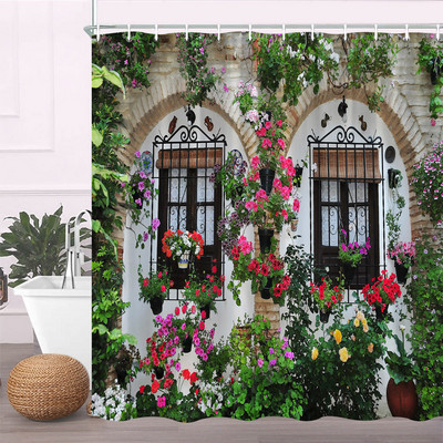 Europa Seoska kuća Kamena kuća Zavjesa za kupaonicu Zavjese za tuš Stara vrata Ruralna zgrada Krajolik Retro dekor Proizvodi za kupaonicu