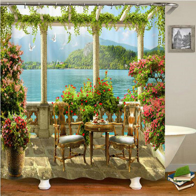 Europa Seoska kuća Kamena kuća Zavjesa za kupaonicu Zavjese za tuš Stara vrata Ruralna zgrada Krajolik Retro dekor Proizvodi za kupaonicu