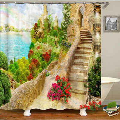 Europa Seoska kuća Kamena kuća Zavjesa za kupaonicu Zavjese za tuš Stara vrata Ruralna zgrada Krajolik Retro dekor Proizvodi za kupaonicu