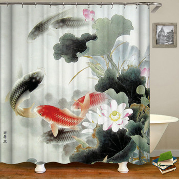 Цветя в китайски стил Птичи пейзажи Водоустойчива завеса за душ Завеси за баня 3d печат Баня с куки Миещ се екран