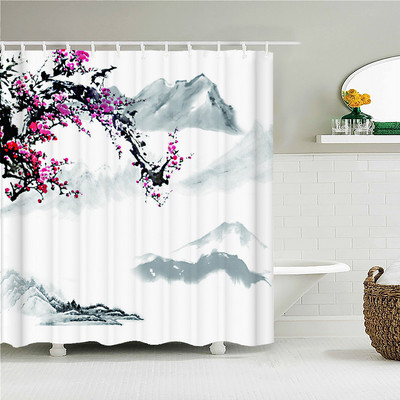 Kineski stil Cvijeće Pejzaž ptica Vodootporna zavjesa za tuš Zavjese za kupaonicu 3D ispis Kupaonica s kukama Zaslon od krpe koja se može prati