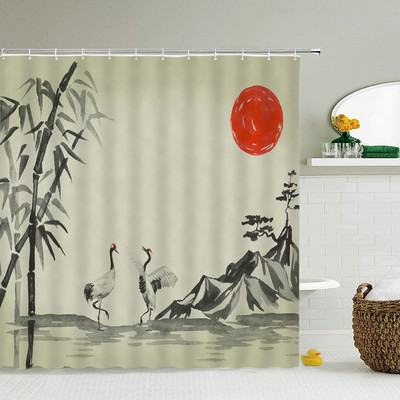 Kineski stil Cvijeće Pejzaž ptica Vodootporna zavjesa za tuš Zavjese za kupaonicu 3D ispis Kupaonica s kukama Zaslon od krpe koja se može prati