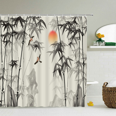 Kineski stil Cvijeće Pejzaž ptica Vodootporna zavjesa za tuš Zavjese za kupaonicu 3D ispis Kupaonica s kukama Zaslon od krpe koja se može prati