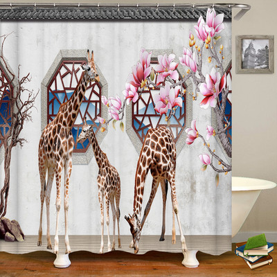 Kineski stil Cvijeće Pejzaž ptica Vodootporna zavjesa za tuš Zavjese za kupaonicu 3D ispis Kupaonica s kukama Zaslon od krpe koja se može prati