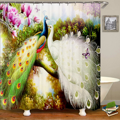 Kineski stil Cvijeće Pejzaž ptica Vodootporna zavjesa za tuš Zavjese za kupaonicu 3D ispis Kupaonica s kukama Zaslon od krpe koja se može prati